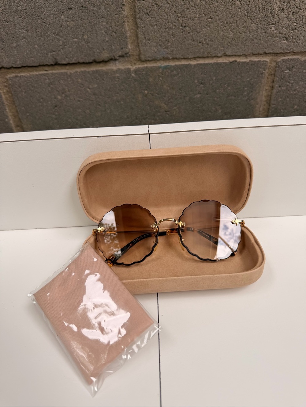 Chloe Gold-Tone Frame Sunglasses with Brown Gradient Scalloped Lenses
